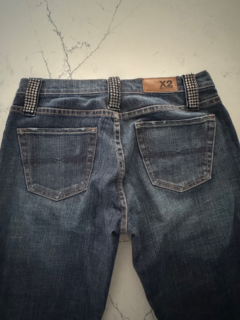 X2 Denim Laboratory Crop Double Cuffed Bootcut  Rhinestone Jeans Size 31 - Picture 7 of 10